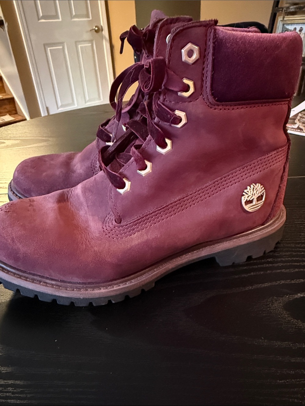 Timberland 6” premium Suede Velvet Women's Burgundy Lace-Up Boots